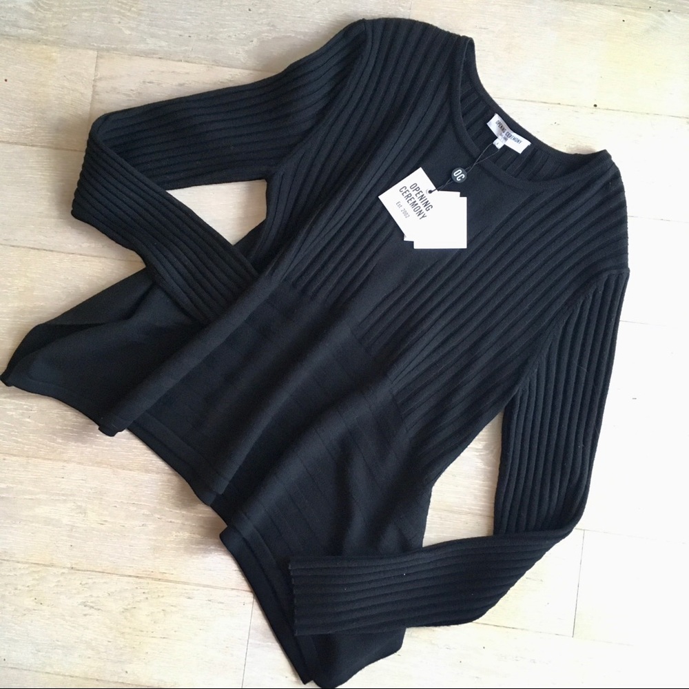 SOLD Opening Ceremony Black Peplum Sweater Size L - Picture 2 of 7